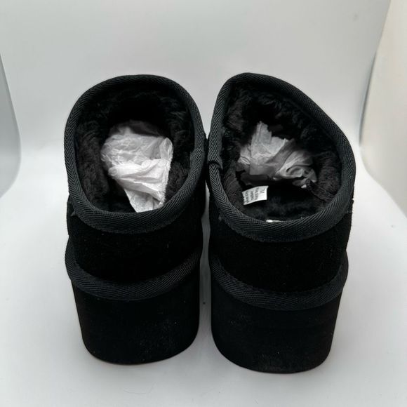 CUSHIONAIRE Women's Genuine Suede Cozy Mule Platform +Memory Foam 7 BLACK - Picture 4 of 7